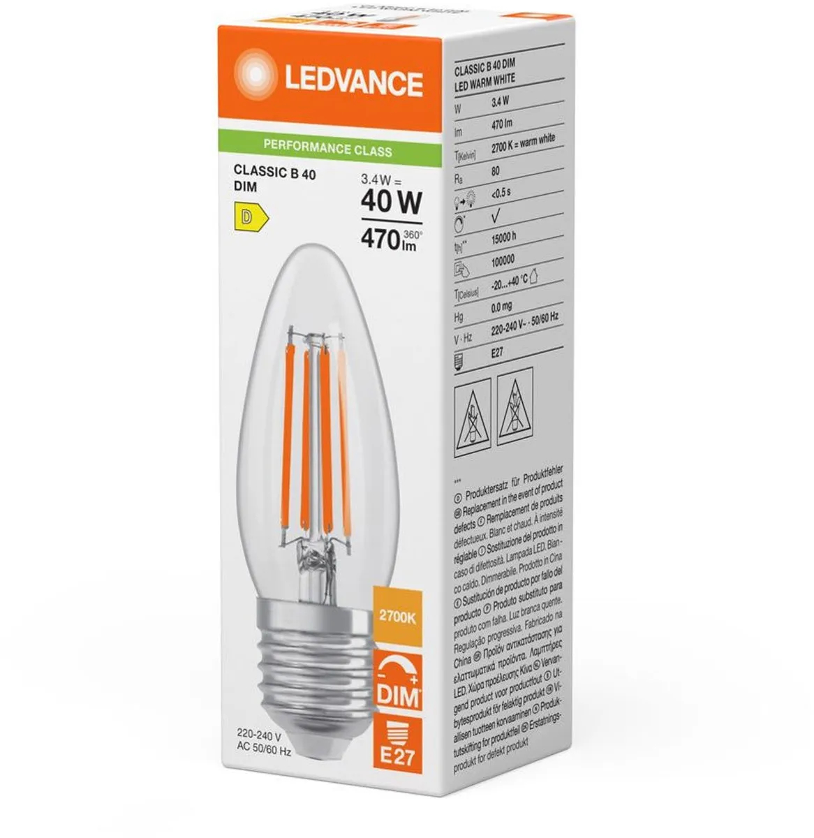 LEDVANCE B35 Filament E27 3.4W 470lm - Warm wit - Ø35mm