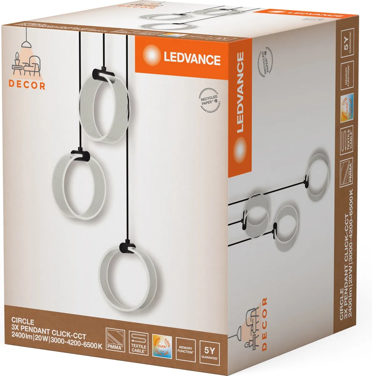LEDVANCE Decor Circle 3X Hanglamp 20W Zwart - afbeelding 6 van 6