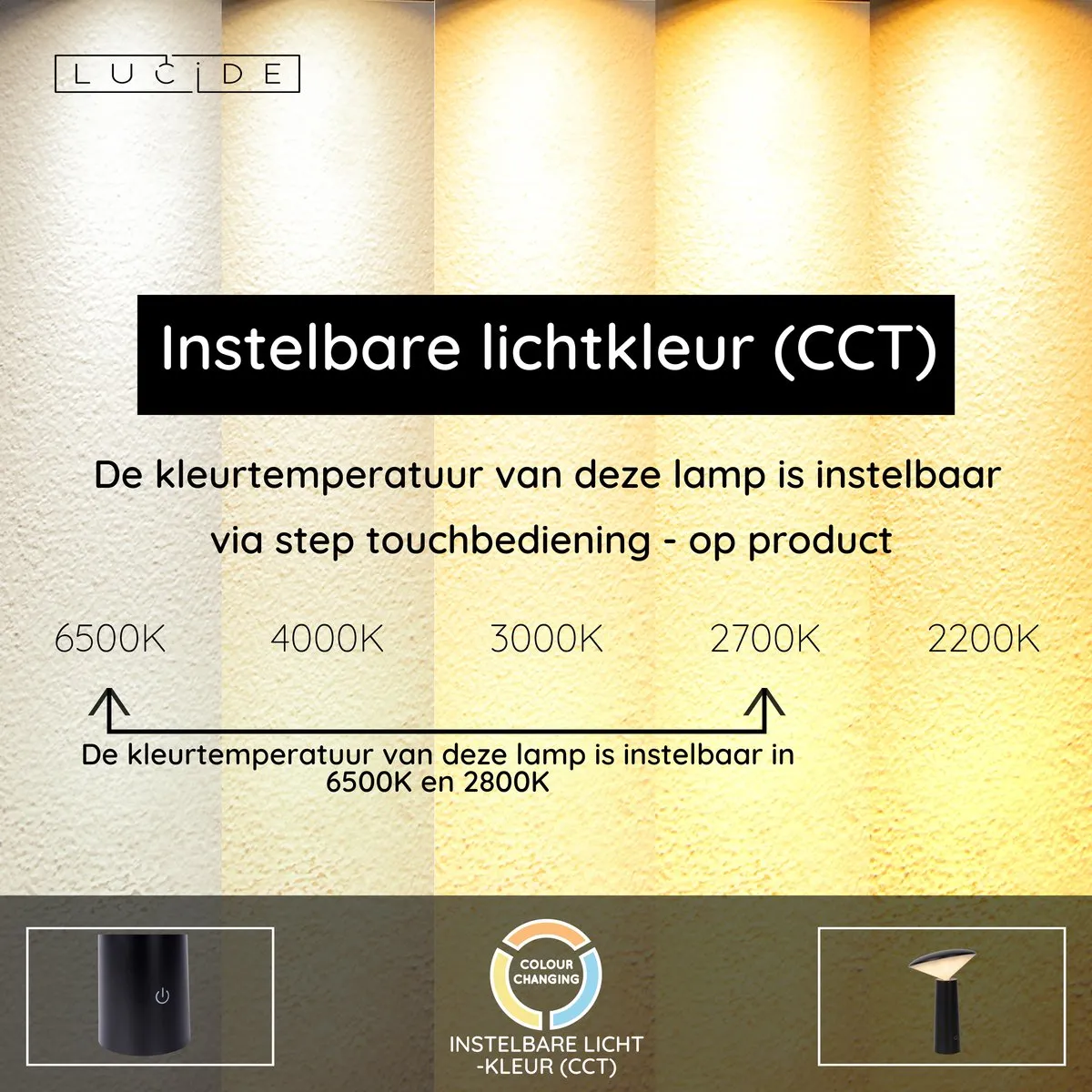 Lucide JIVE Oplaadbare Tafellamp - Ø13,7cm LED 2800K/6500K IP44 - Zwart