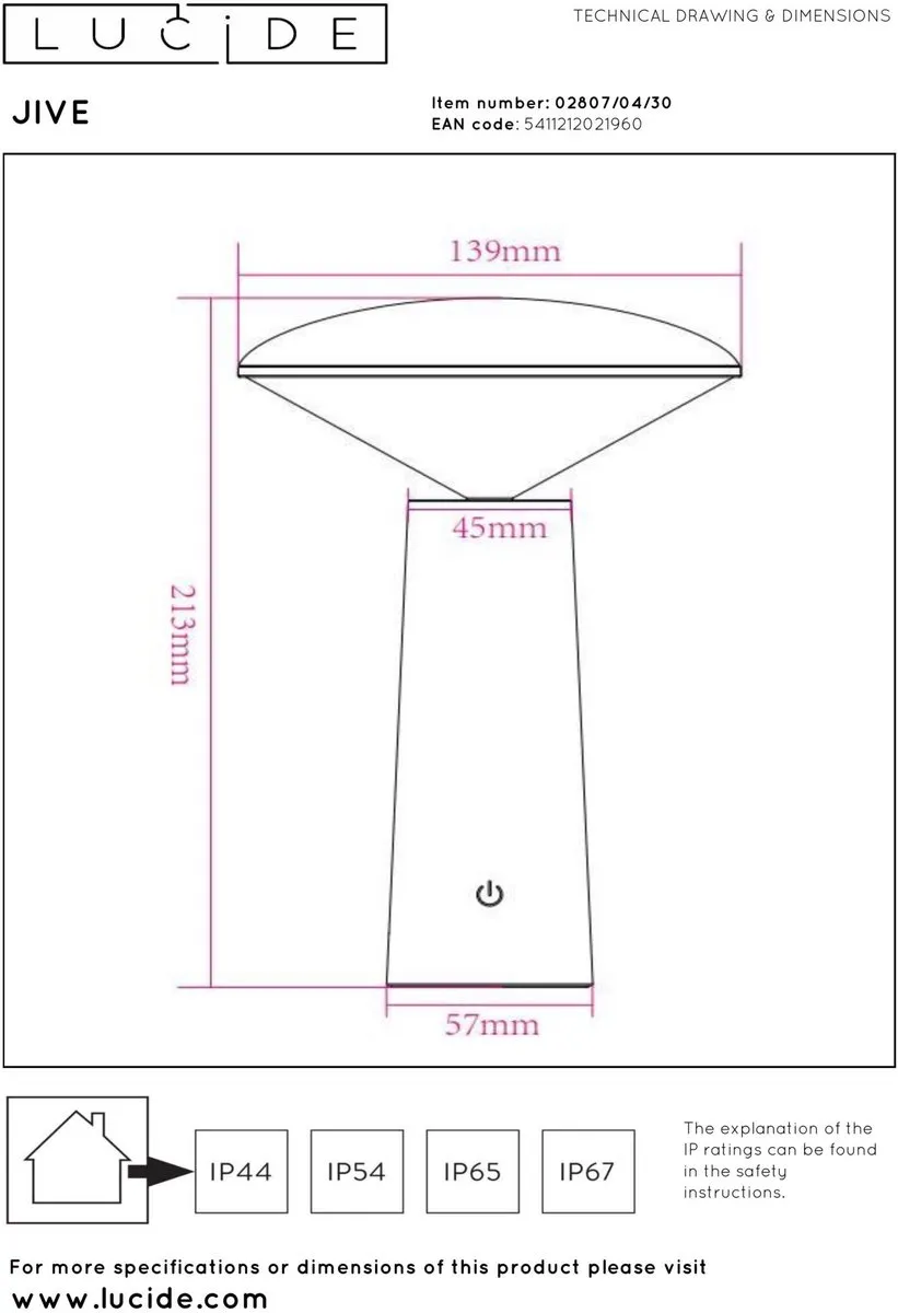 Lucide JIVE Oplaadbare Tafellamp - Ø13,7cm LED 2800K/6500K IP44 - Zwart - afbeelding 6 van 6