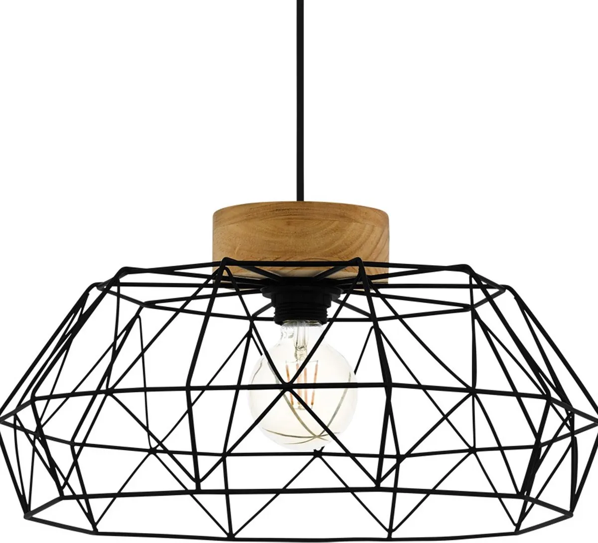 Eglo Padstow Hanglamp E27 - Ø45,5cm - Zwart/Natuur
