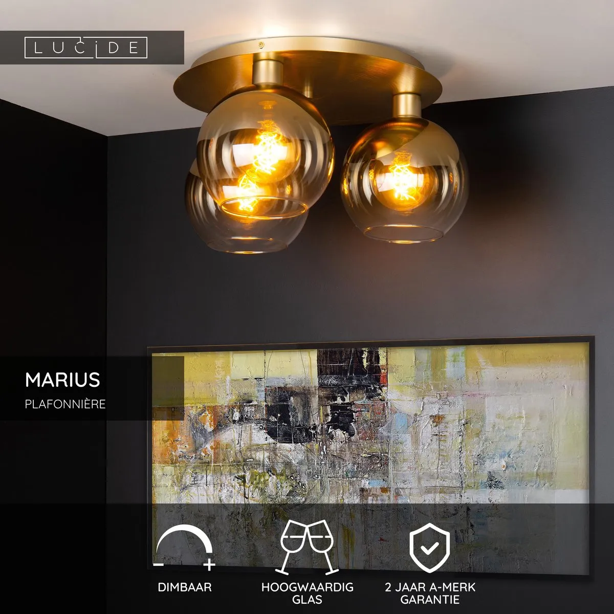 Lucide Marius Plafondlamp 3xE27 Mat Goud