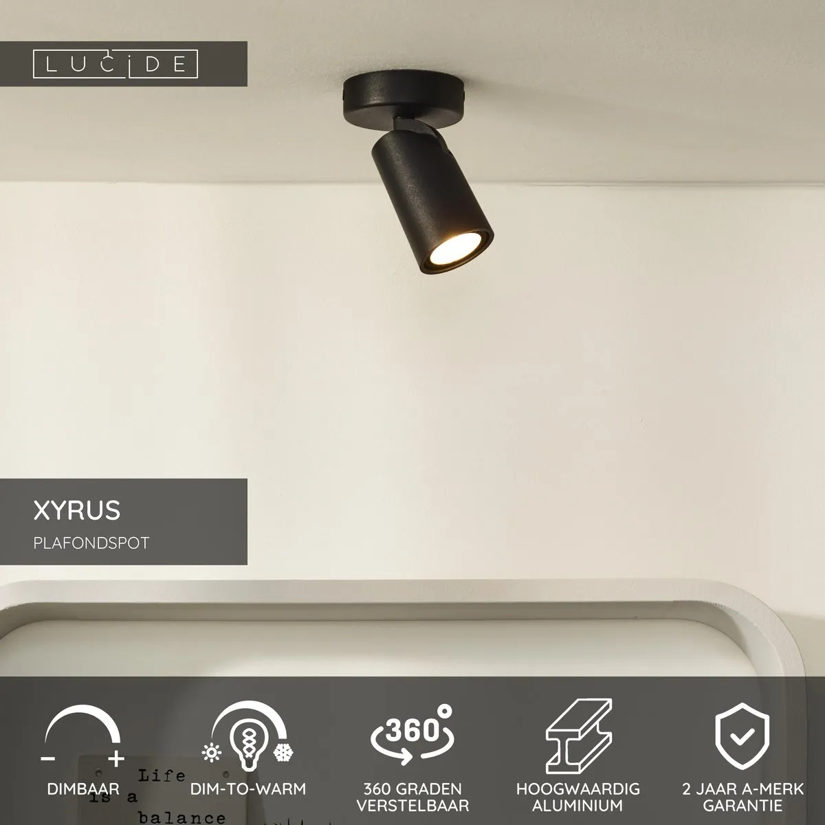 Lucide Xyrus Plafondspot Ø9cm - LED Dim to Warm - GU10 - Zwart