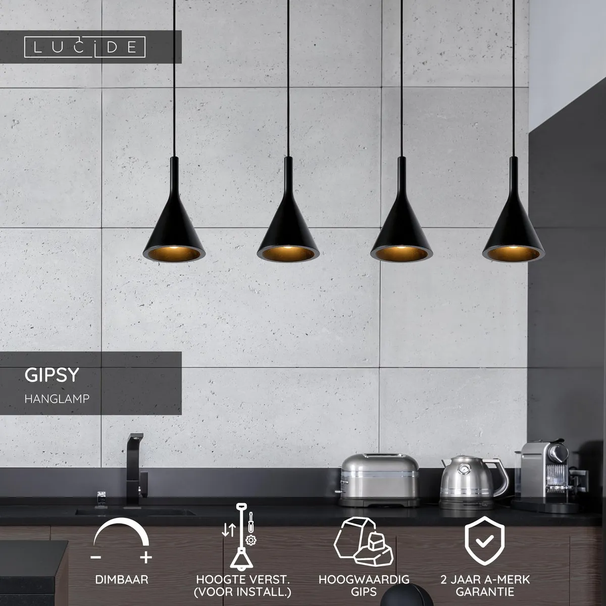Lucide GIPSY Hanglamp 4xE27 - Zwart