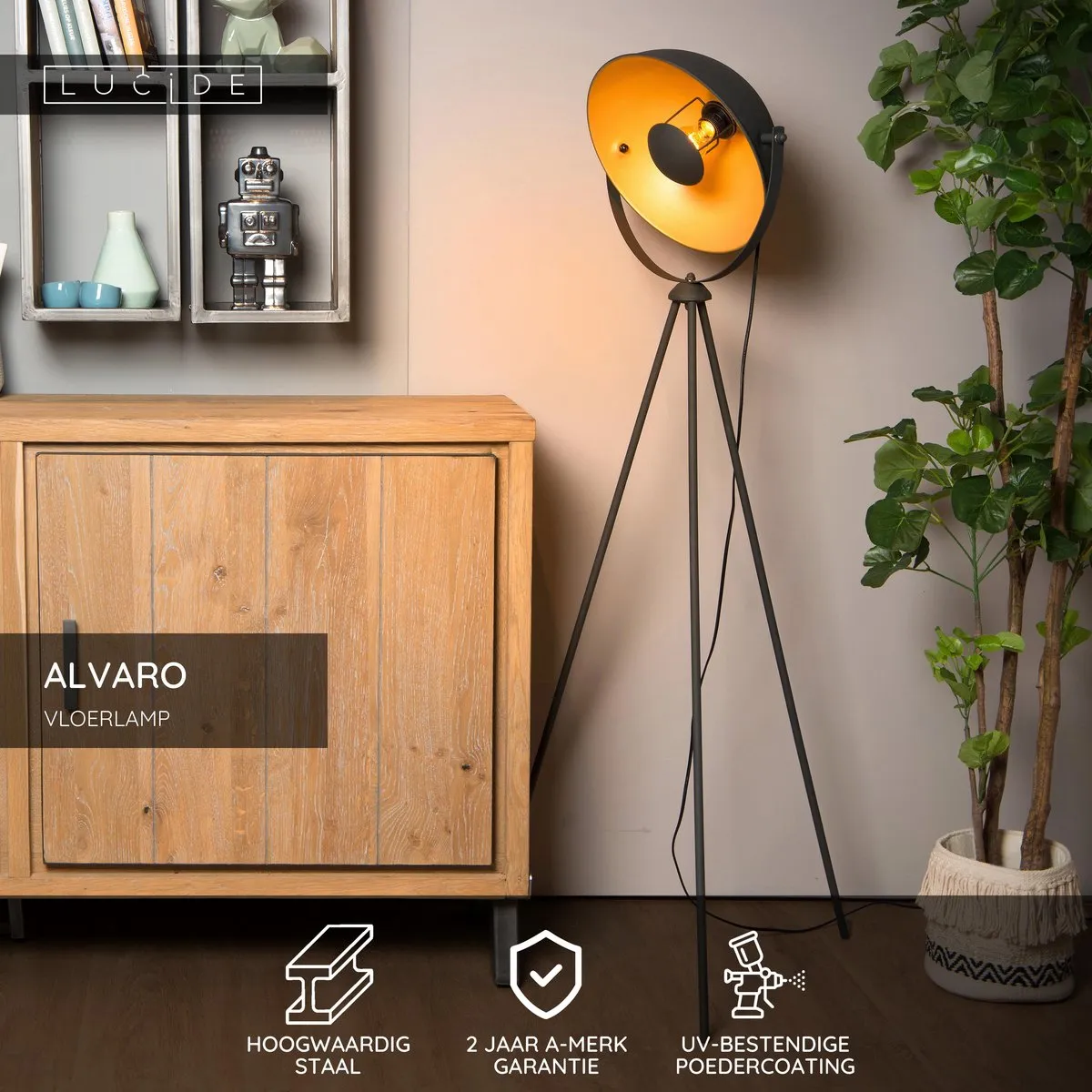 Lucide ALVARO Vloerlamp E27 - Zwart