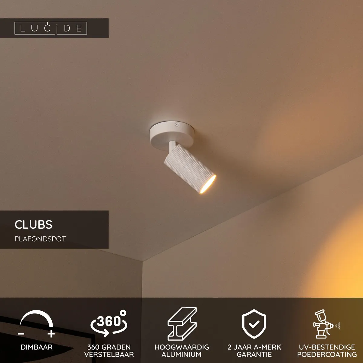 Lucide CLUBS Plafondspot GU10 - Wit