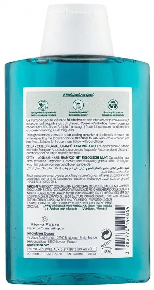 Klorane Haar Menthe Aquatique Detox Shampoo 200ml - afbeelding 6 van 6