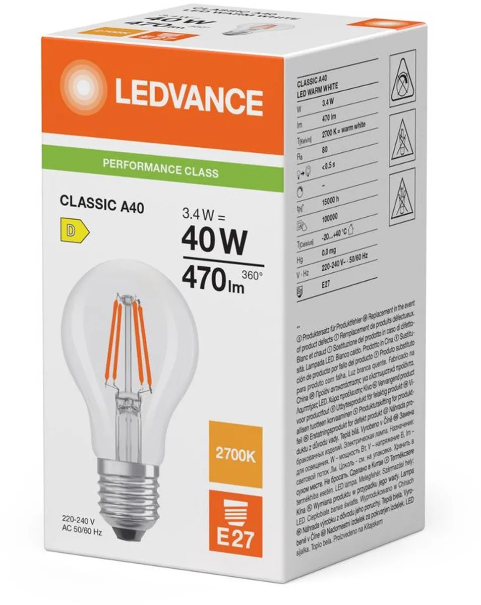 LEDVANCE Classic A60 Filament E27 - 3.4W 470lm 2700K - afbeelding 6 van 6