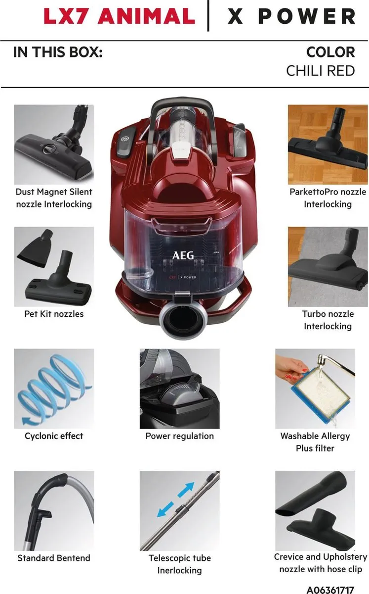 AEG LX7-2-CR-A Animal Edition Stofzuiger - 750W - 1.4L Chili Rood