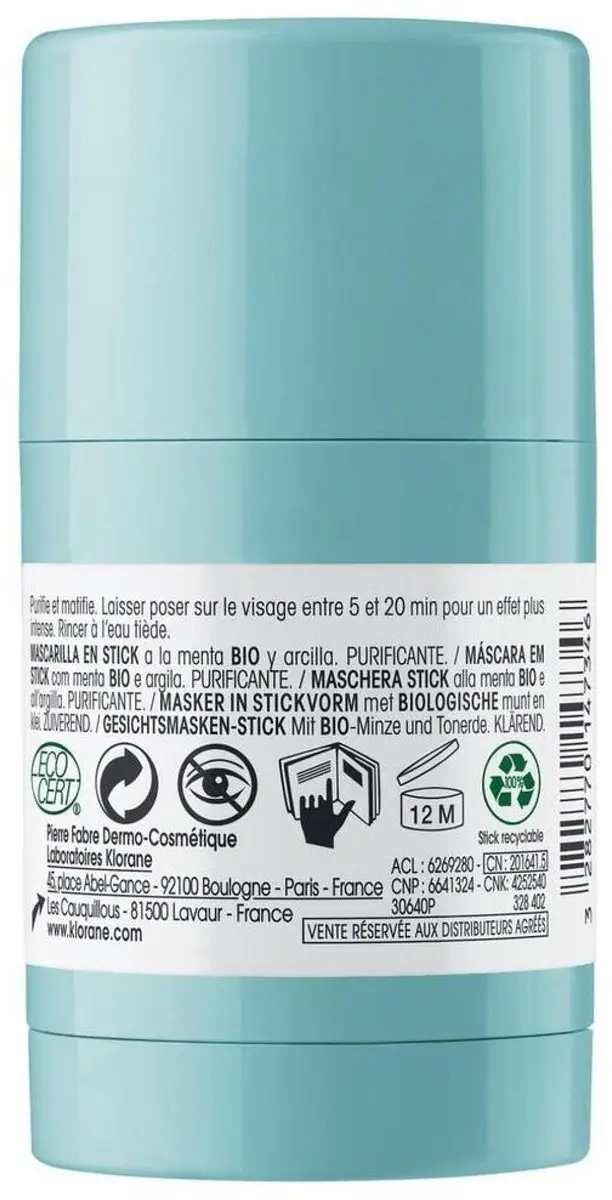Klorane Organic Mint & Clay Mask Stick 25g