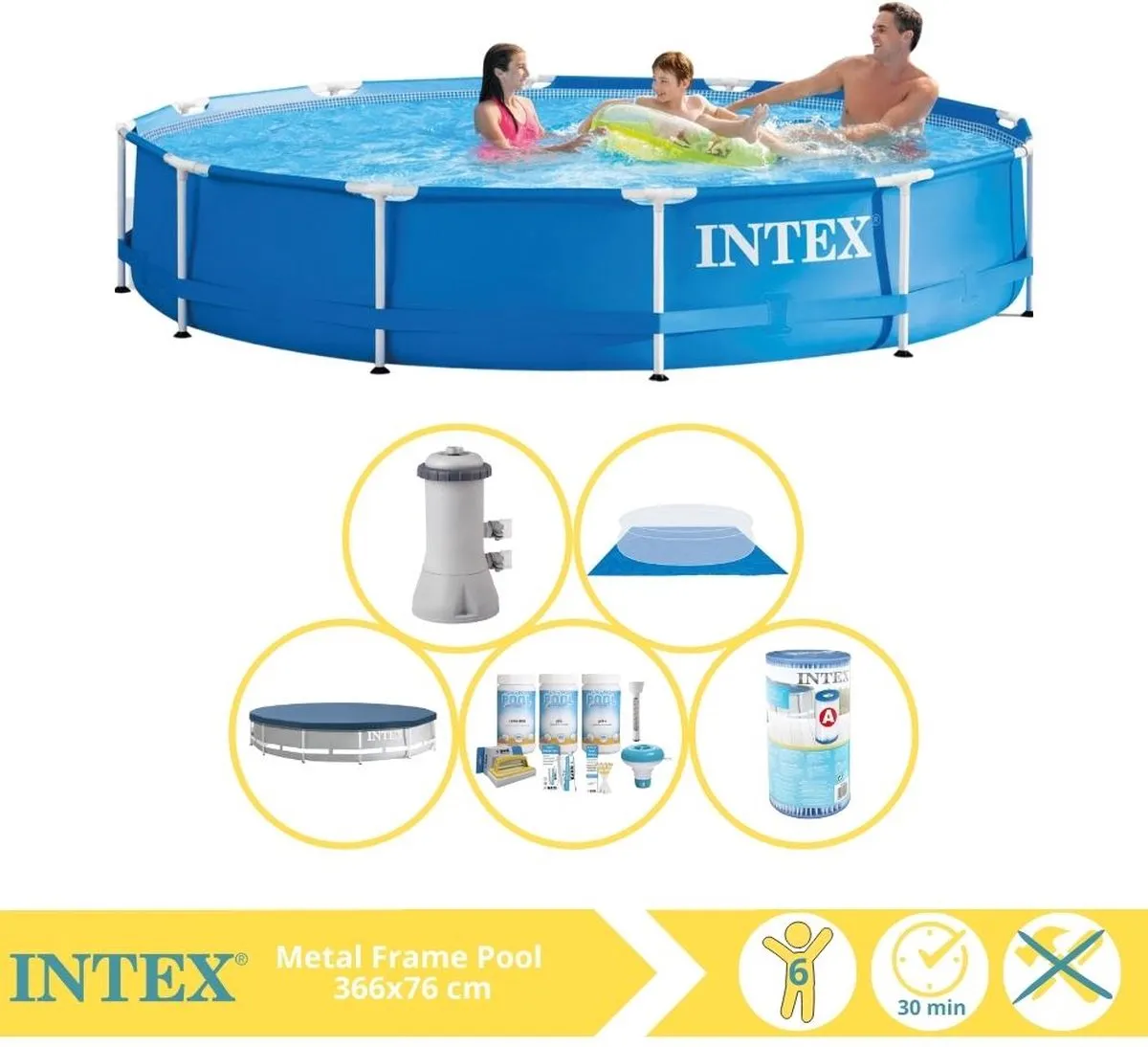 Intex Metal Frame Zwembad 366x76cm - 6503L - Blauw/Wit