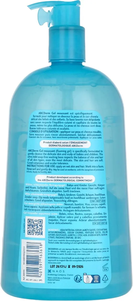 Bioderma ABCDerm Moussant Reinigingsgel 1L