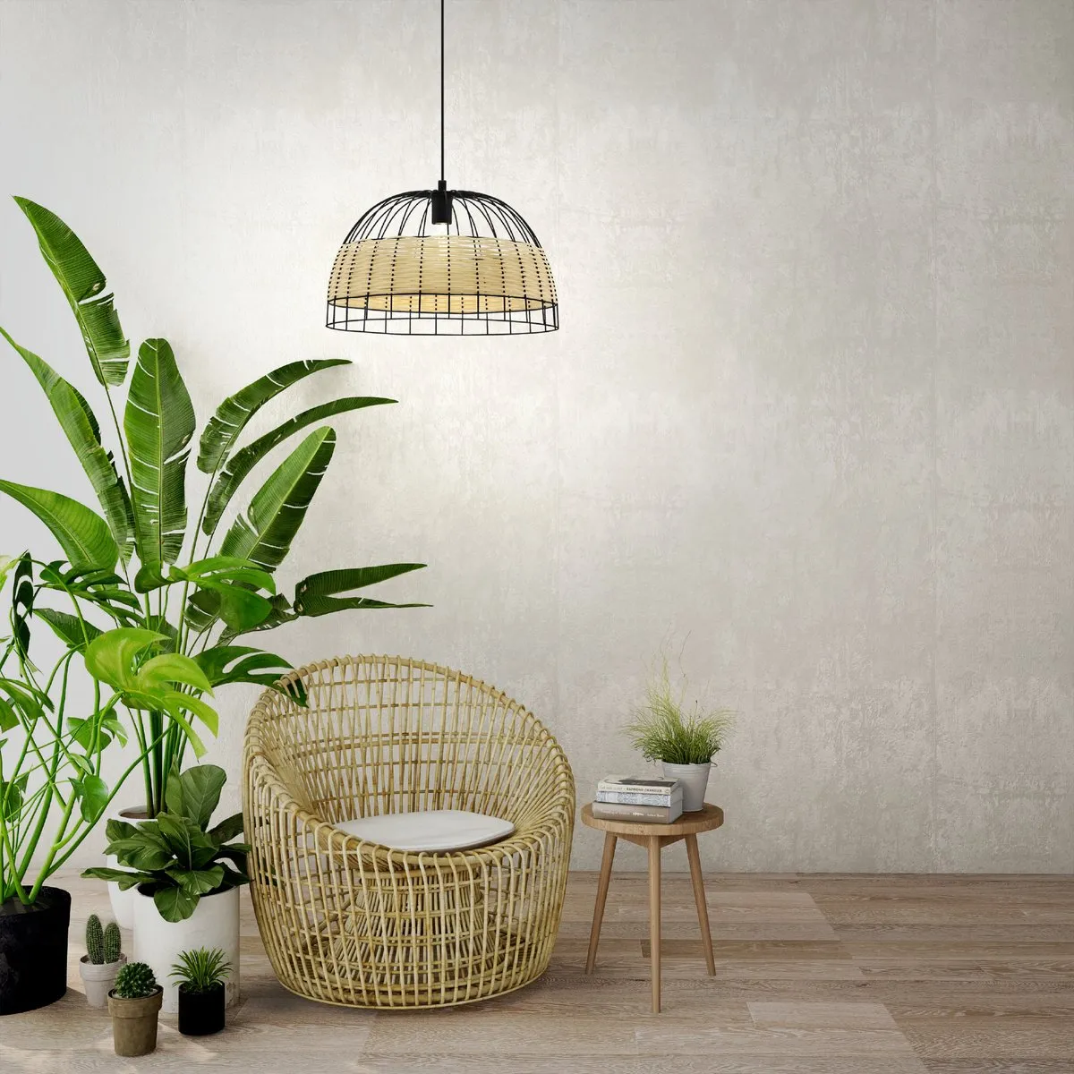 Eglo Anwick Hanglamp E27 Ø50cm - Zwart/Rotan