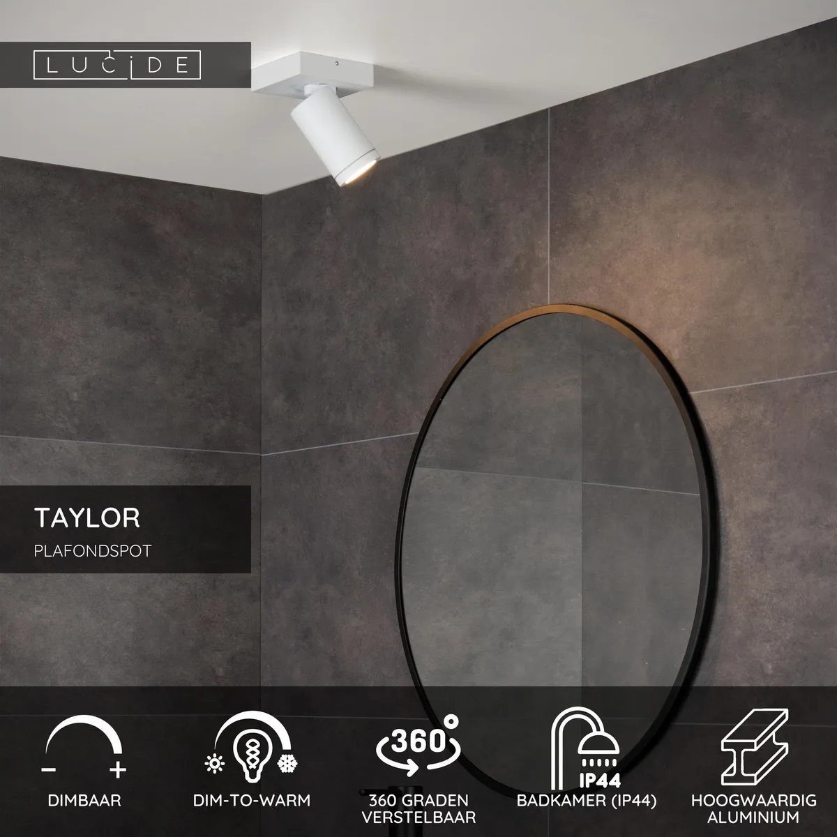 Lucide Taylor Plafondspot LED GU10 5W 2200K/3000K - IP44 Wit