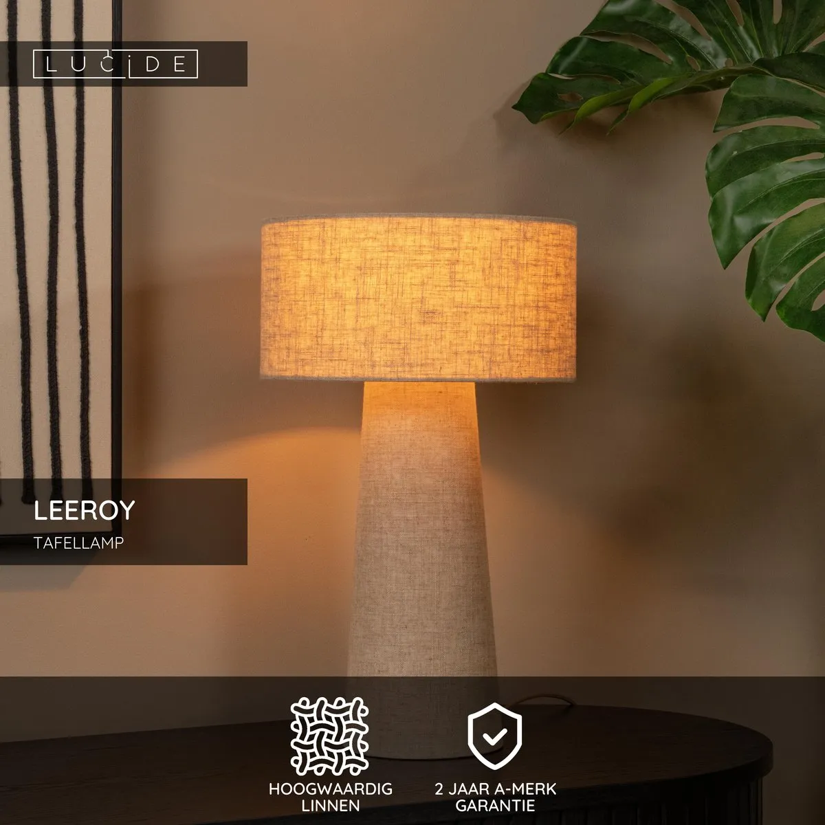 Lucide Leeroy Tafellamp Ø30cm - 1xE27 - Taupe