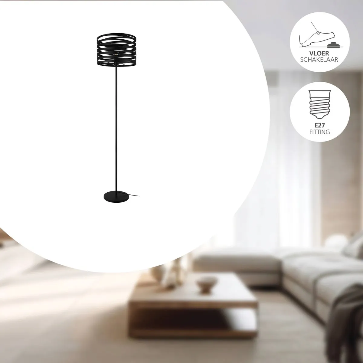 Eglo Cremella Vloerlamp E27 - 151cm - Zwart - afbeelding 6 van 6