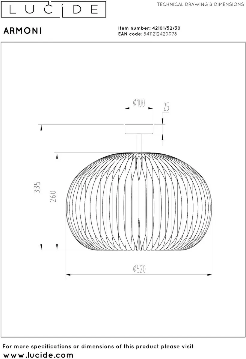 Lucide Armoni Plafondlamp Ø52cm - 1xE27 Zwart