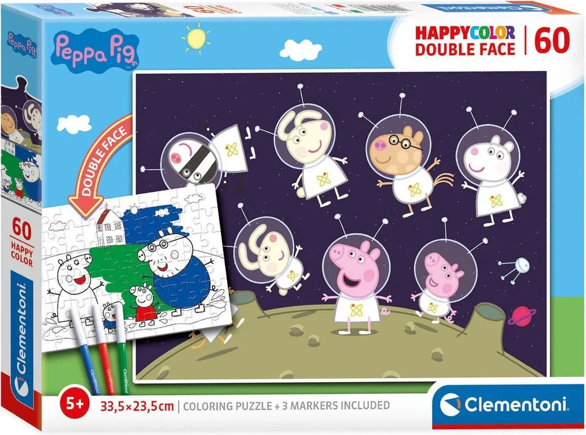 Clementoni Peppa Pig Double Face Coloring Puzzel 60 Stuks