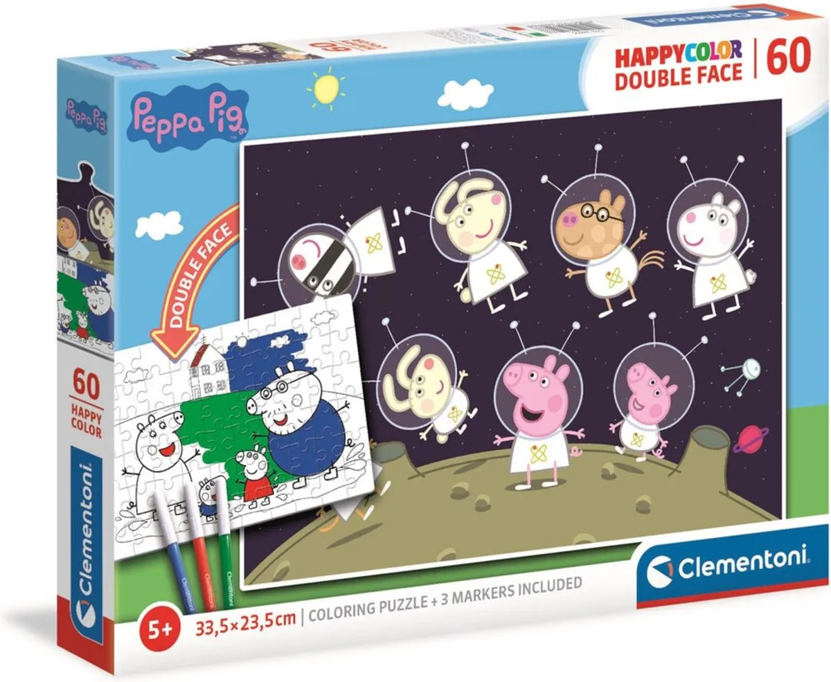 Clementoni Peppa Pig Double Face Coloring Puzzel 60 Stuks
