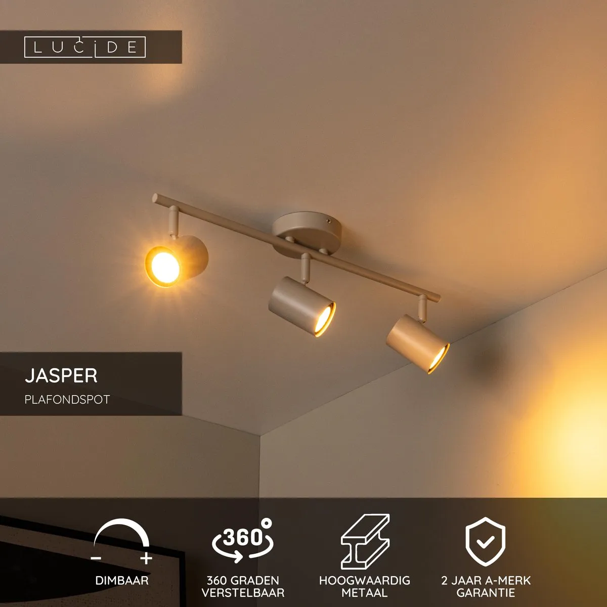 Lucide Jasper Plafondspot 3xGU10 - Taupe
