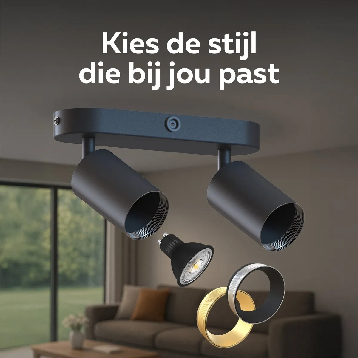 Calex Plafondlamp 2-Lichts Opbouwspot Ovaal Zwart-Goud - afbeelding 6 van 6
