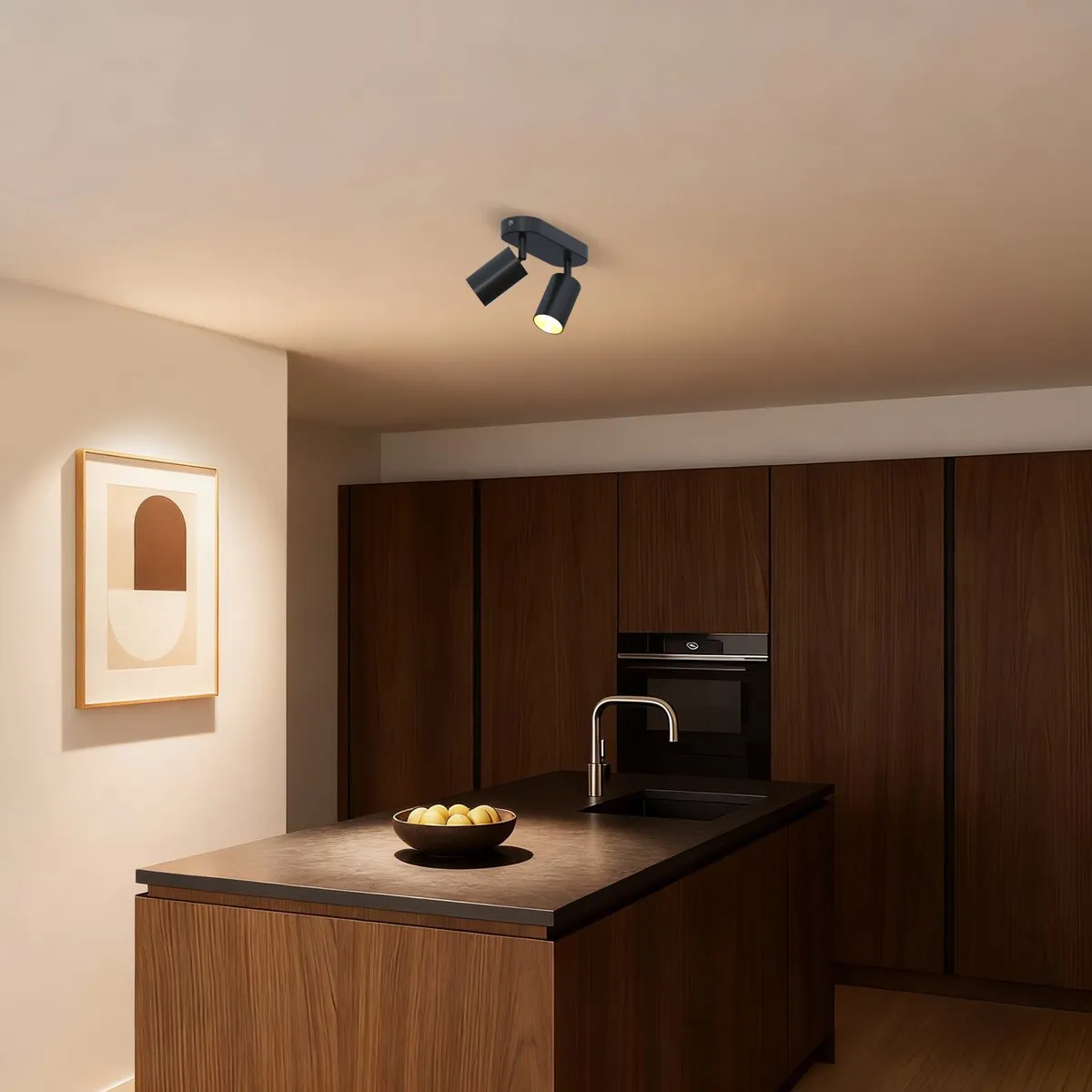 Calex Plafondlamp 2-Lichts Opbouwspot Ovaal Zwart-Goud