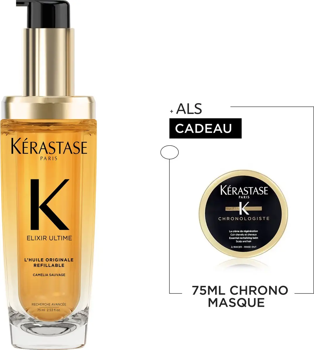 Kérastase Elixir Ultime Olie 75ml + Chronologiste Haarmasker 75ml