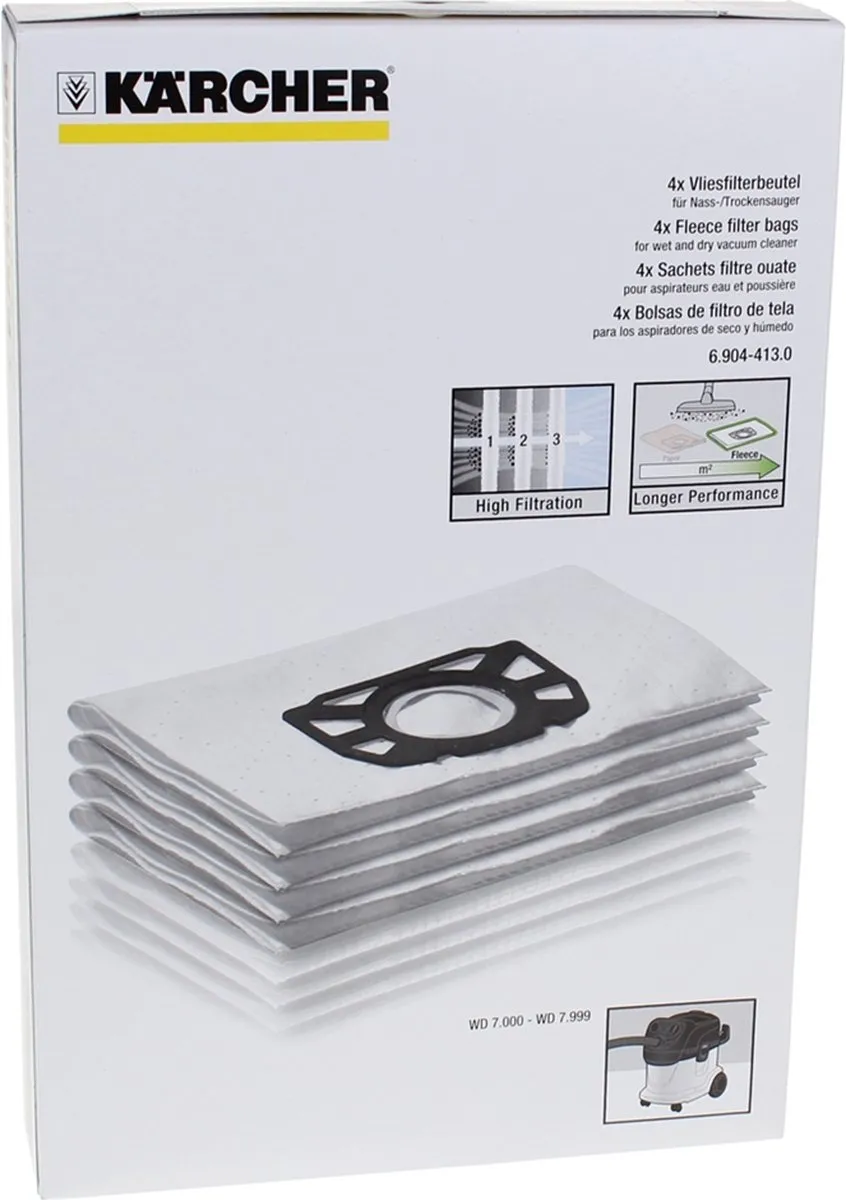 Kärcher WD 7.xxx Stofzakken Flachfaltenfilter Set Nano - 4 Stuks