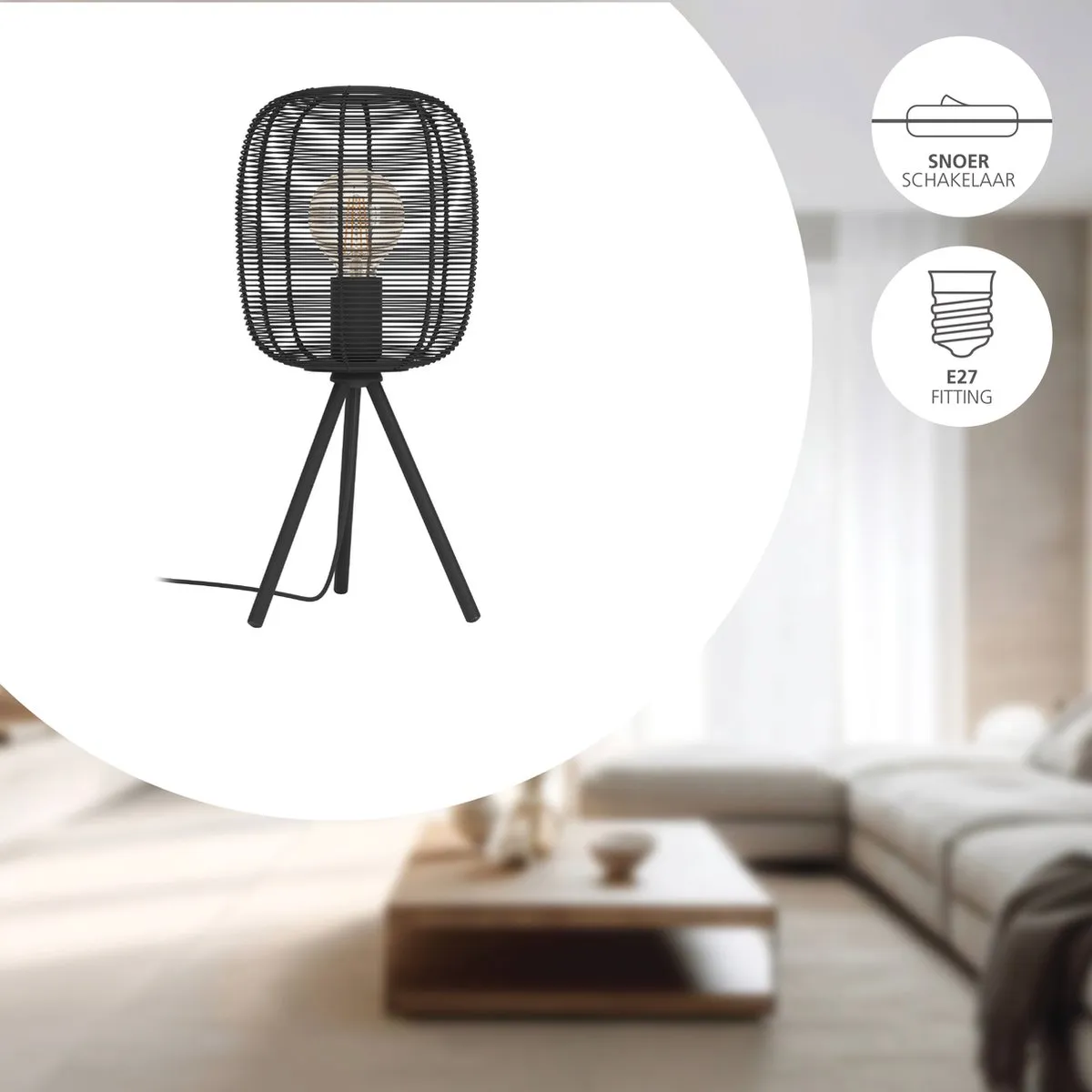 Eglo Rinroe Tafellamp E27 - 44cm - Zwart