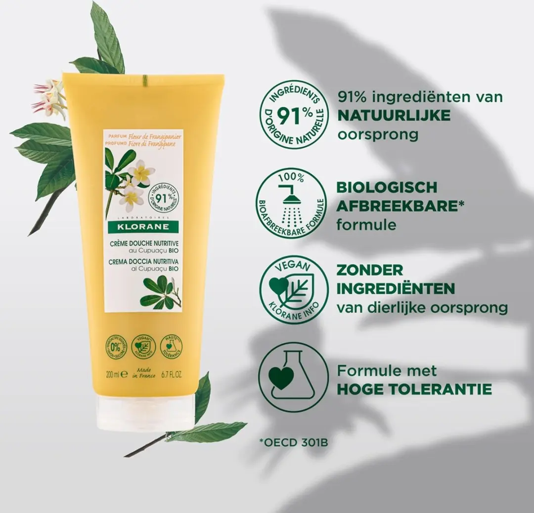 Klorane Huid Fleur de Frangipanier Douchecrème 200ml - afbeelding 6 van 6