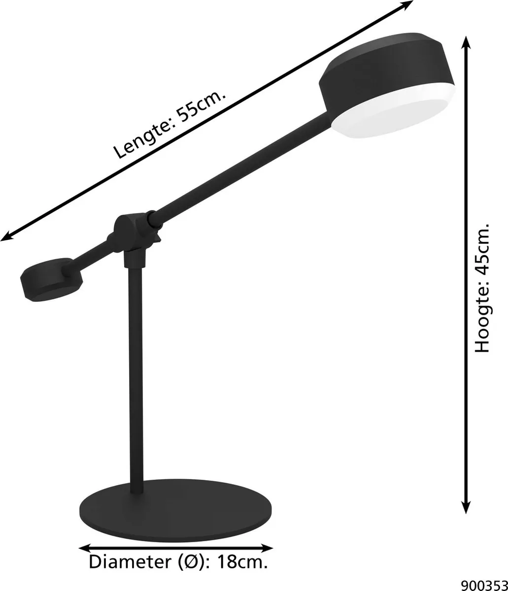 Eglo Clavellina LED Tafellamp 45cm - Zwart/Wit