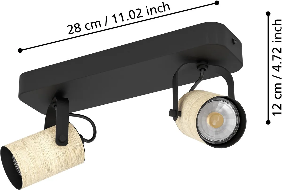 Eglo Cayuca Spot GU10 - 28cm - 2 Lichtpunten - Zwart/Bruin - afbeelding 6 van 6