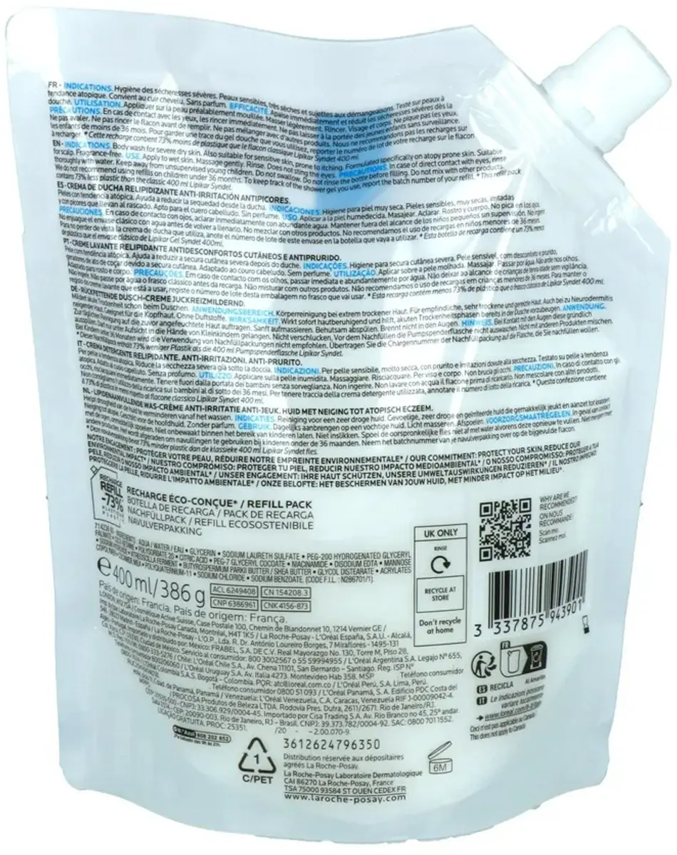 La Roche-Posay Lipikar Syndet AP+ Navulling 400ml