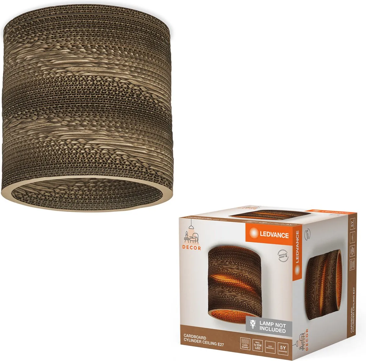 LEDVANCE Decor Karton Cilinder Tafellamp - E27 - Ø25cm - Bruin