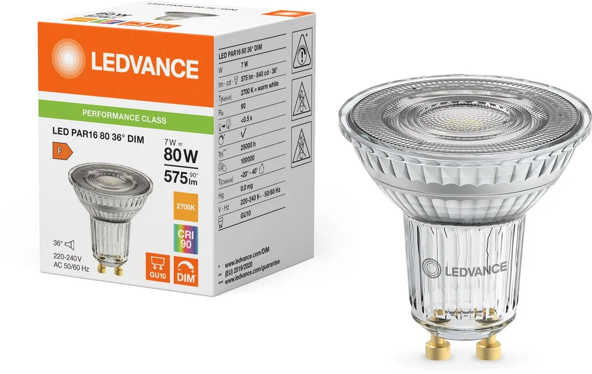 LEDVANCE PAR16 GU10 7W 575lm Warm Wit - 1 Stuk