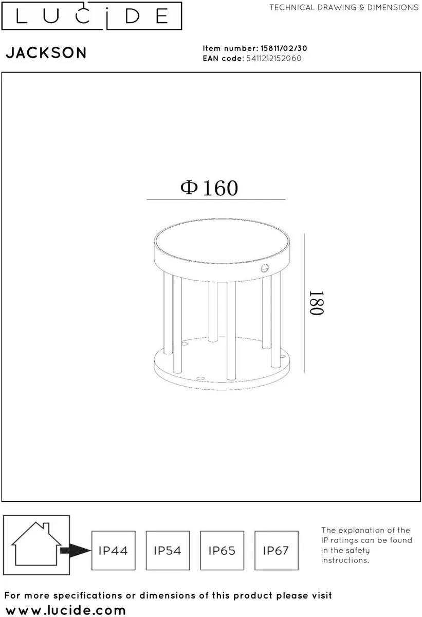 Lucide Jackson Sokkellamp - Zonne-energie 2W - Zwart