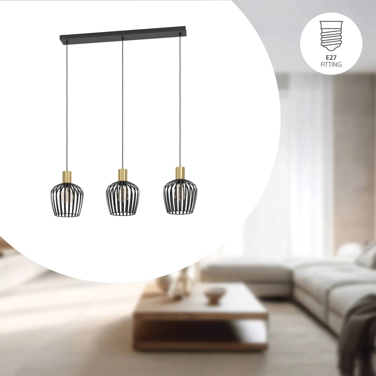 Eglo Empoli Hanglamp E27 90cm - Zwart/Goud