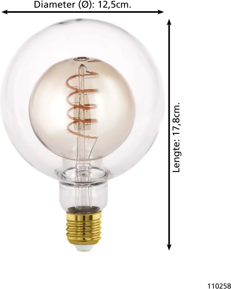 Eglo LED Lamp E27 G125 - 4W - 2000K - Amber - Dimbaar - afbeelding 3 van 6