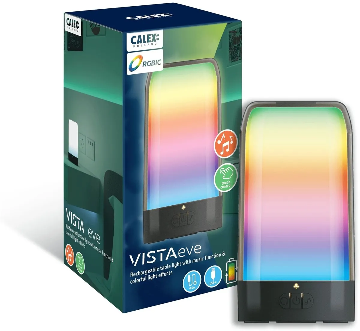 Calex Oplaadbare USB-C RGB Tafellamp