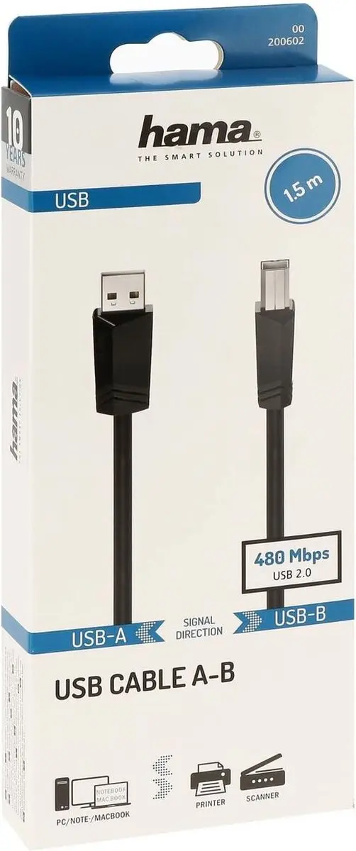 Hama USB 2.0 Kabel 1,5m - Zwart