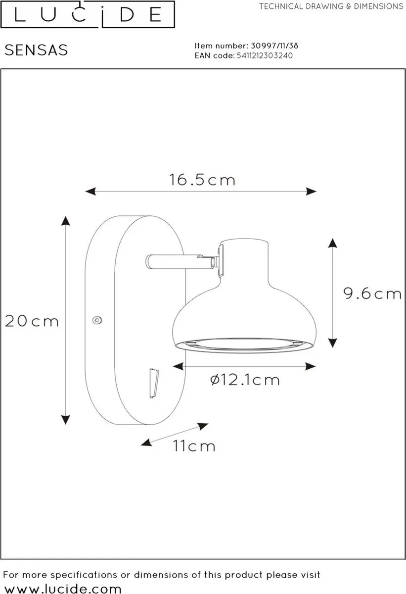Lucide SENSAS Bedlamp Wandlamp GU10 ES111 - Beige