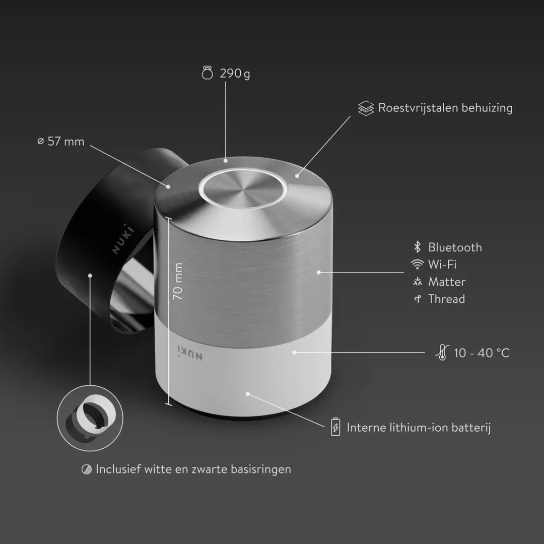 Nuki Smart Lock Pro Cilinderslot 30/30mm - RVS Zwart & Wit - afbeelding 6 van 6