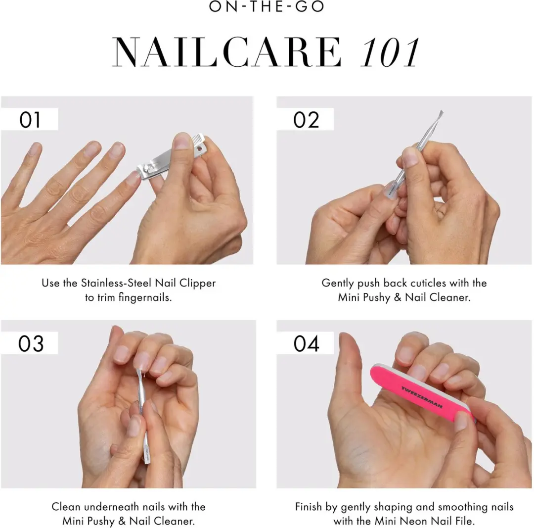 Tweezerman Mini Neon Nail Care Kit - Nagelknipper, vijl & nagelriemduwer - 3-delig