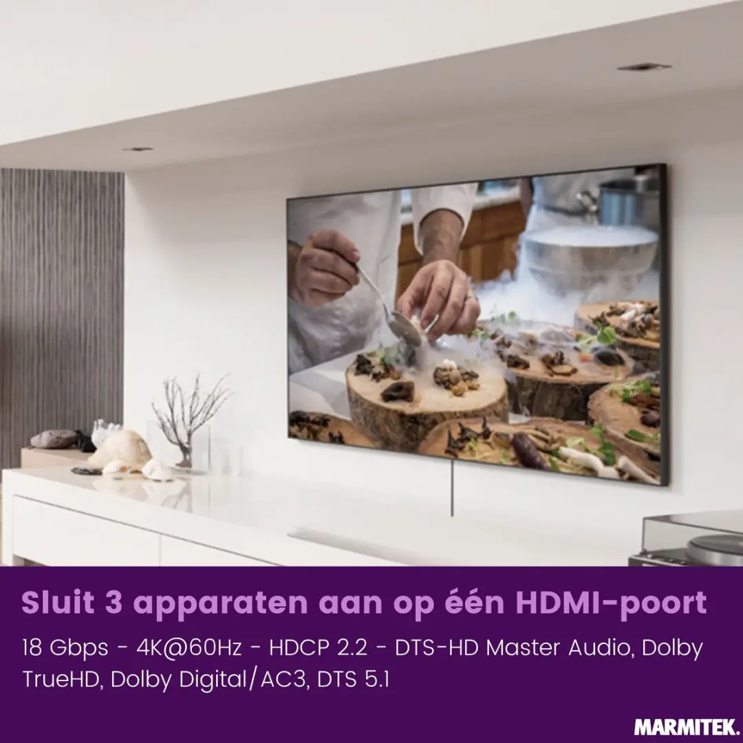 Marmitek Connect 310 UHD 2.0 HDMI Switch 4K 60Hz - 3 in/1 uit