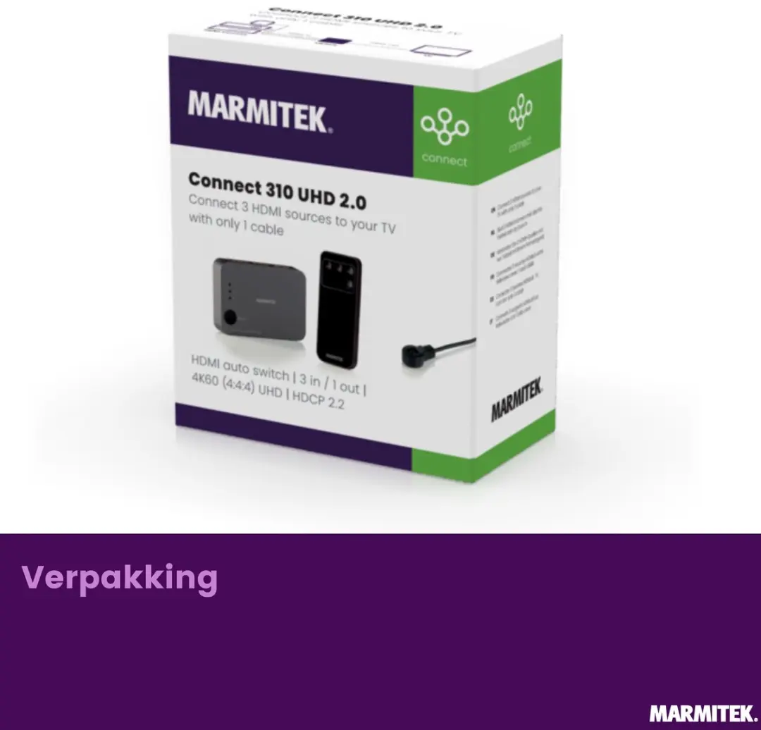 Marmitek Connect 310 UHD 2.0 HDMI Switch 4K 60Hz - 3 in/1 uit - afbeelding 6 van 6