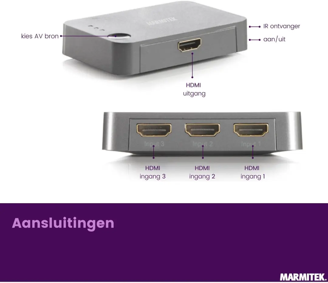 Marmitek Connect 310 UHD 2.0 HDMI Switch 4K 60Hz - 3 in/1 uit