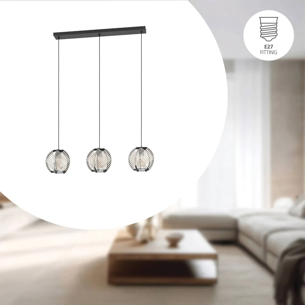 Eglo Waverton Hanglamp E27 - 92cm - Zwart/Wit