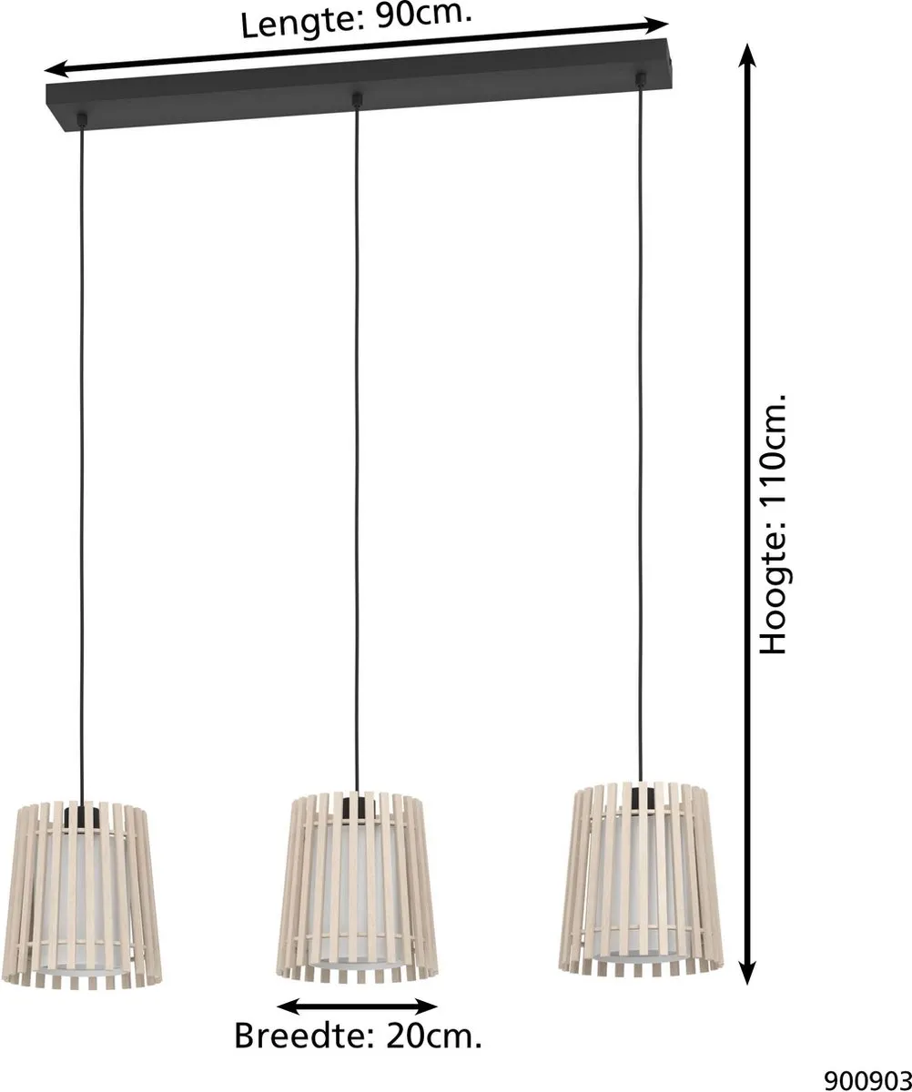 Eglo Fattoria Hanglamp E27 - 90cm - Zwart/Bruin/Wit - afbeelding 6 van 6