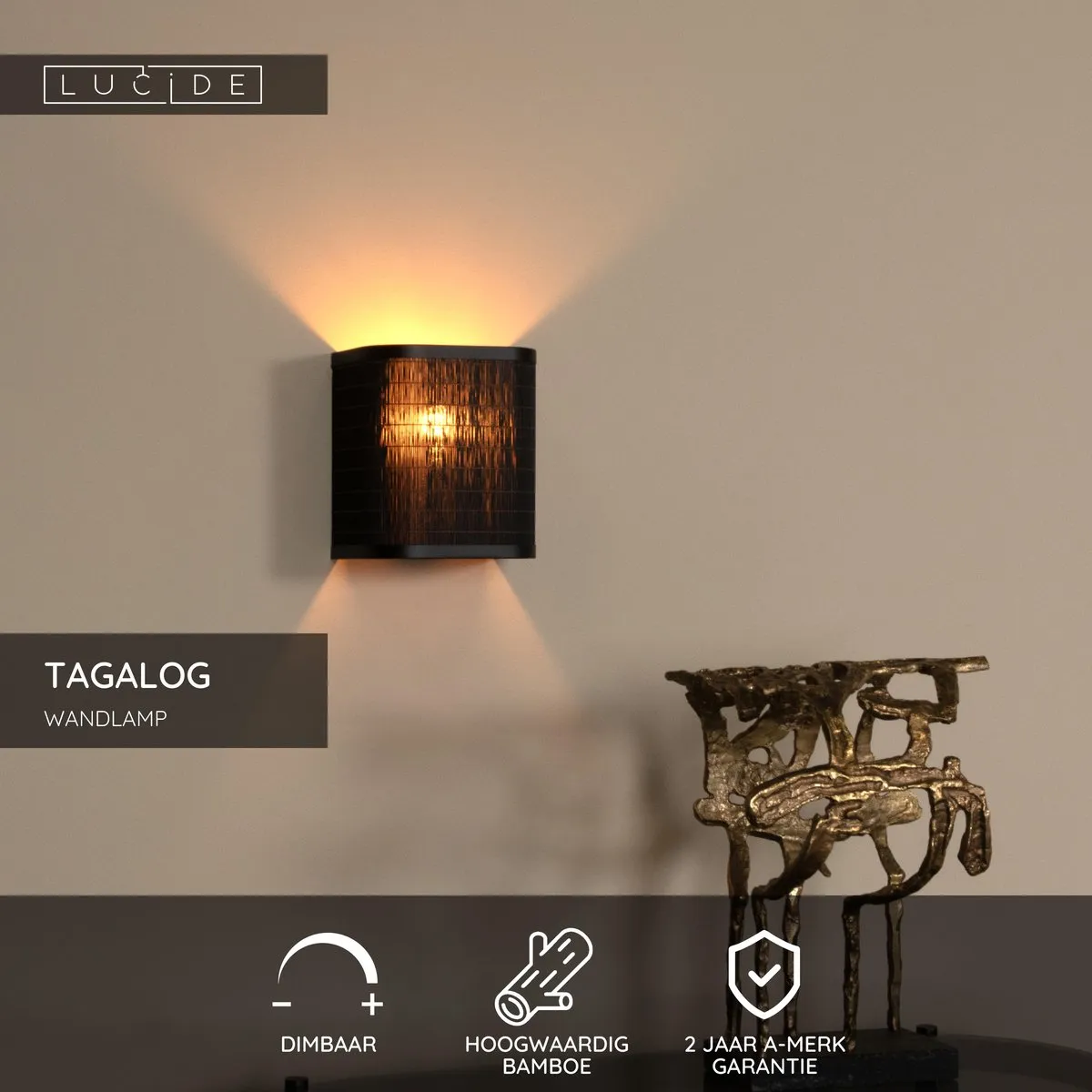 Lucide TAGALOG Wandlamp E27 - Zwart