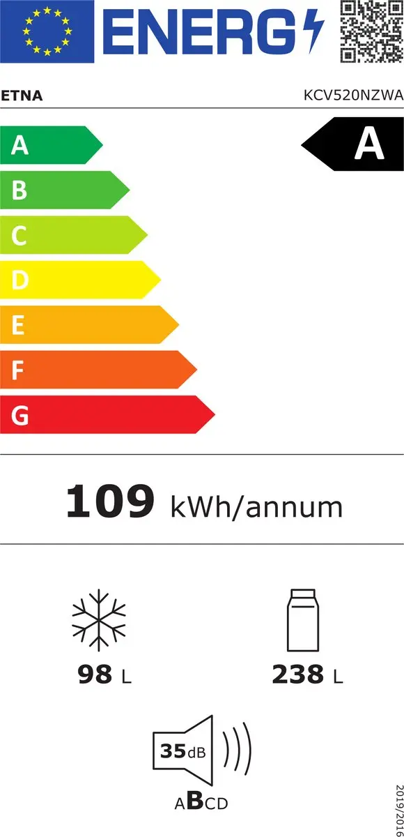 Etna KCV520NZWA Koel-Vriescombinatie 336L - Zwart